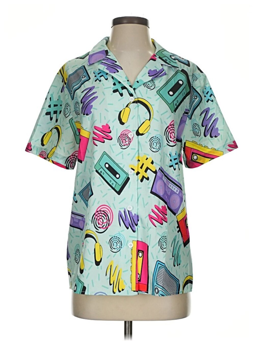 SAVED BY THE BELL Print Unisex Button Shirt Top Oversized Small RARE EUC